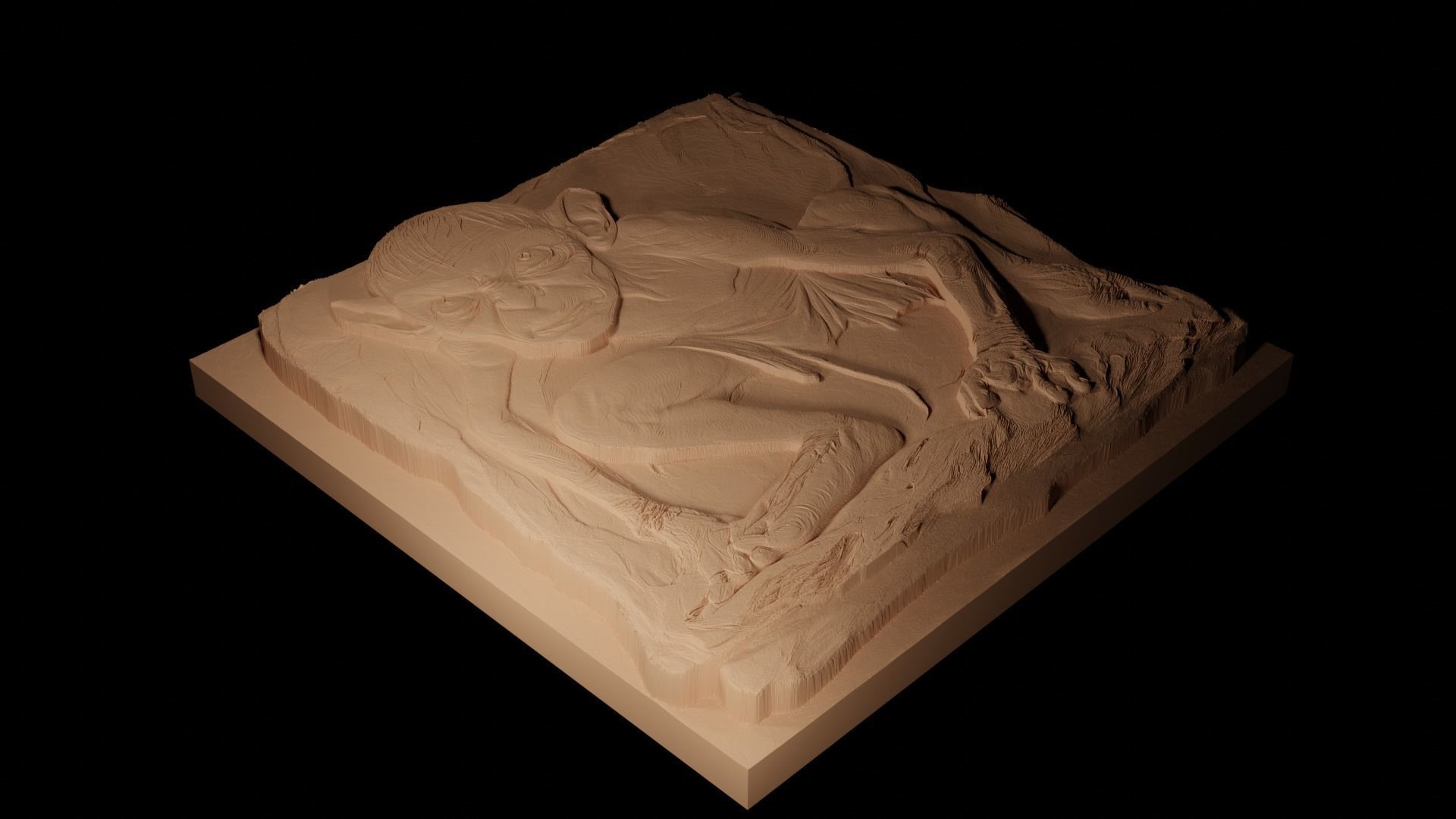 Gollum Lord of the Rings CNC 3d Print High Relief Sand Casting 3D print model_2