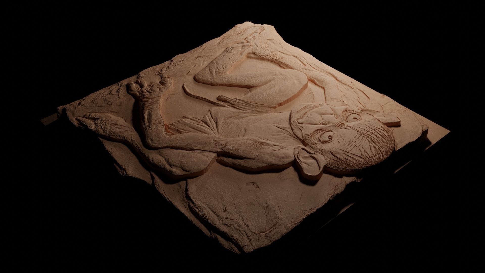 Gollum Lord of the Rings CNC 3d Print High Relief Sand Casting 3D print model_3