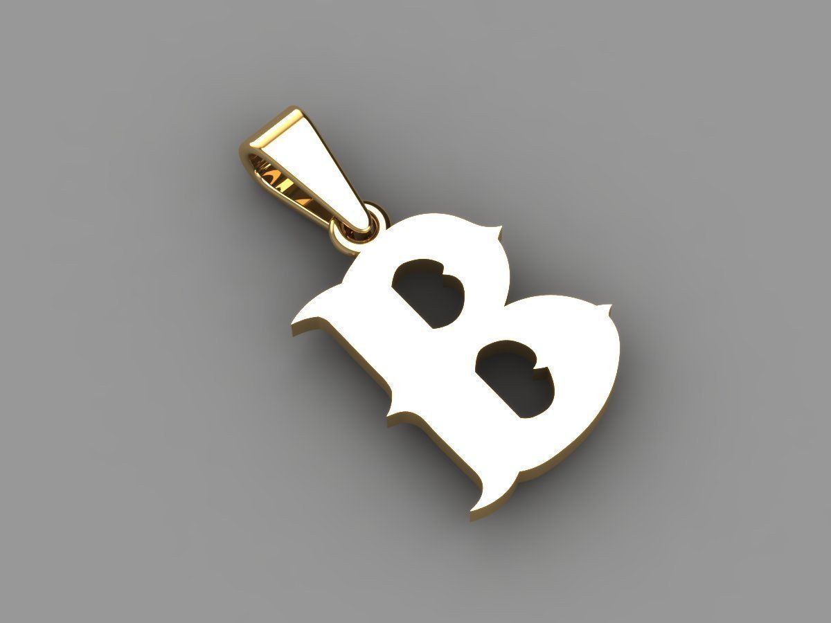 B alphabate pendant  3D print model_2