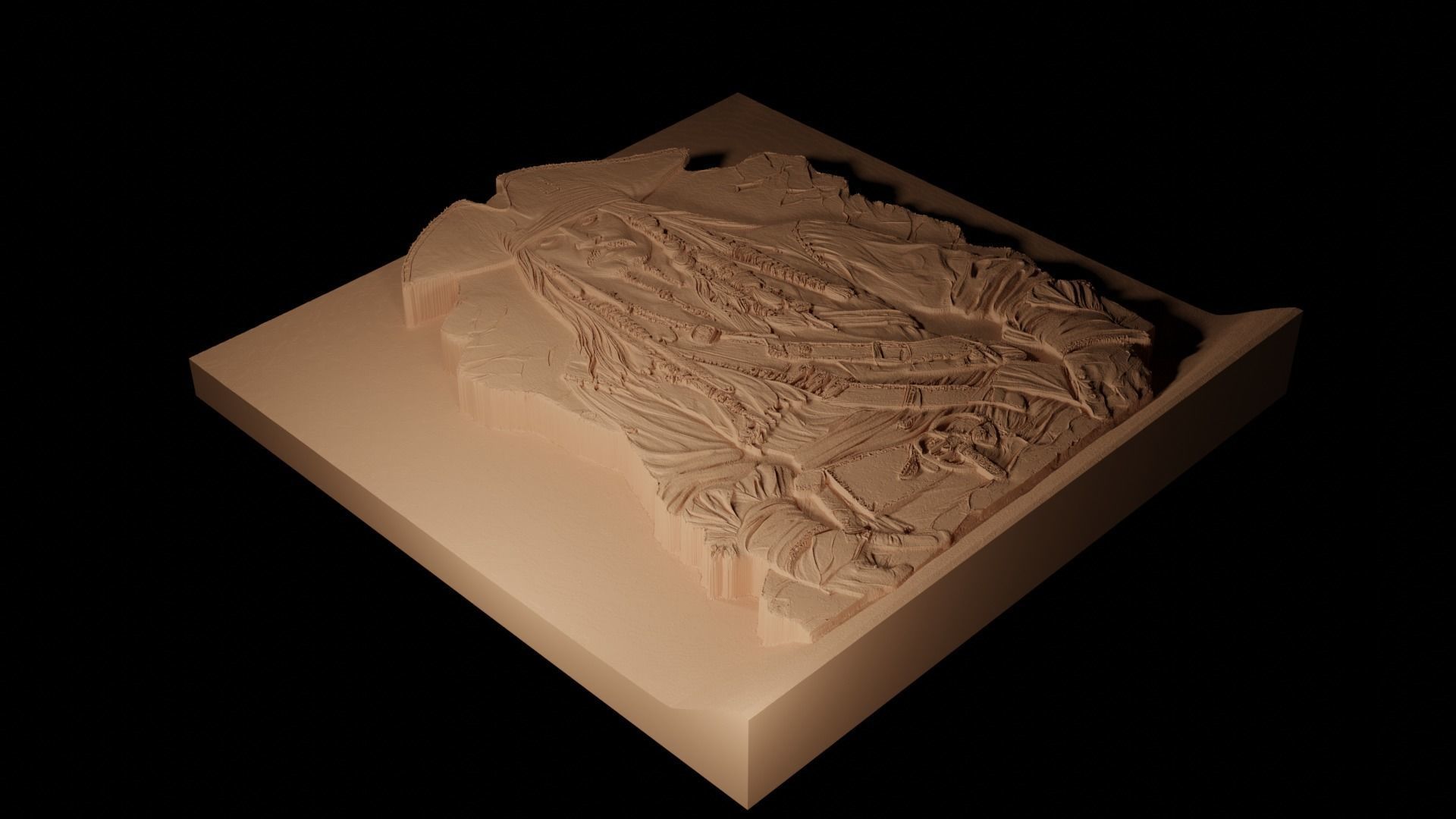 Captain Jack Sparrow CNC 3d Print High Relief Sand Casting 3D print model_2