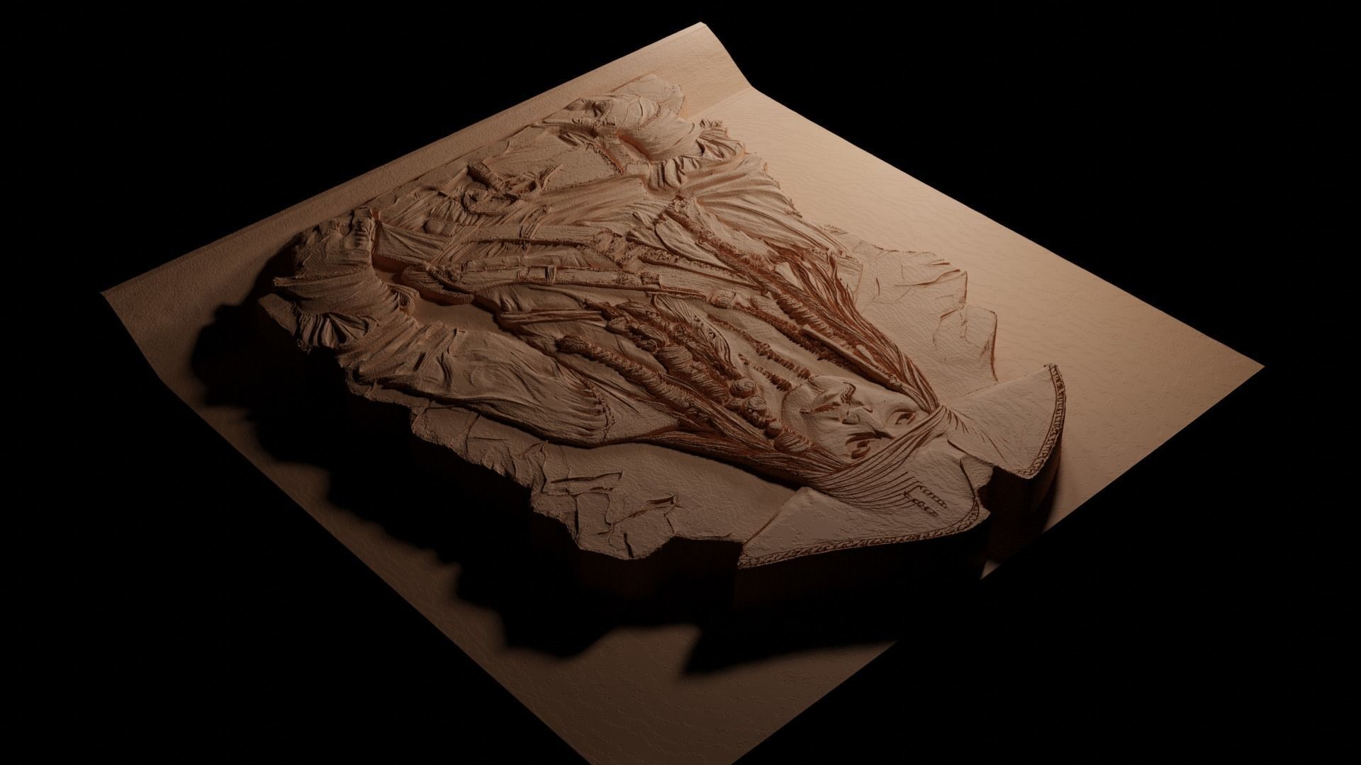 Captain Jack Sparrow CNC 3d Print High Relief Sand Casting 3D print model_3