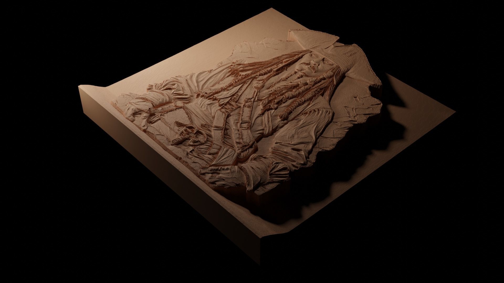 Captain Jack Sparrow CNC 3d Print High Relief Sand Casting 3D print model_1