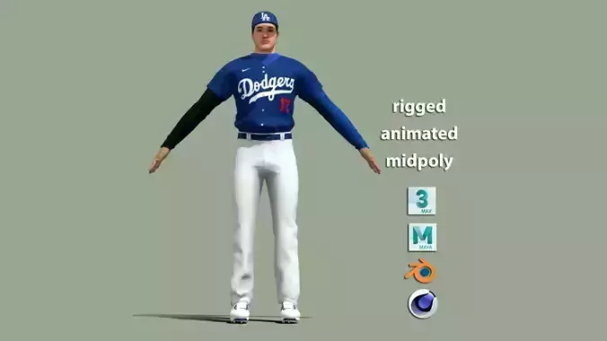 T-Pose Rigged Shohei Ohtani Los Angeles Dodgers 3D model