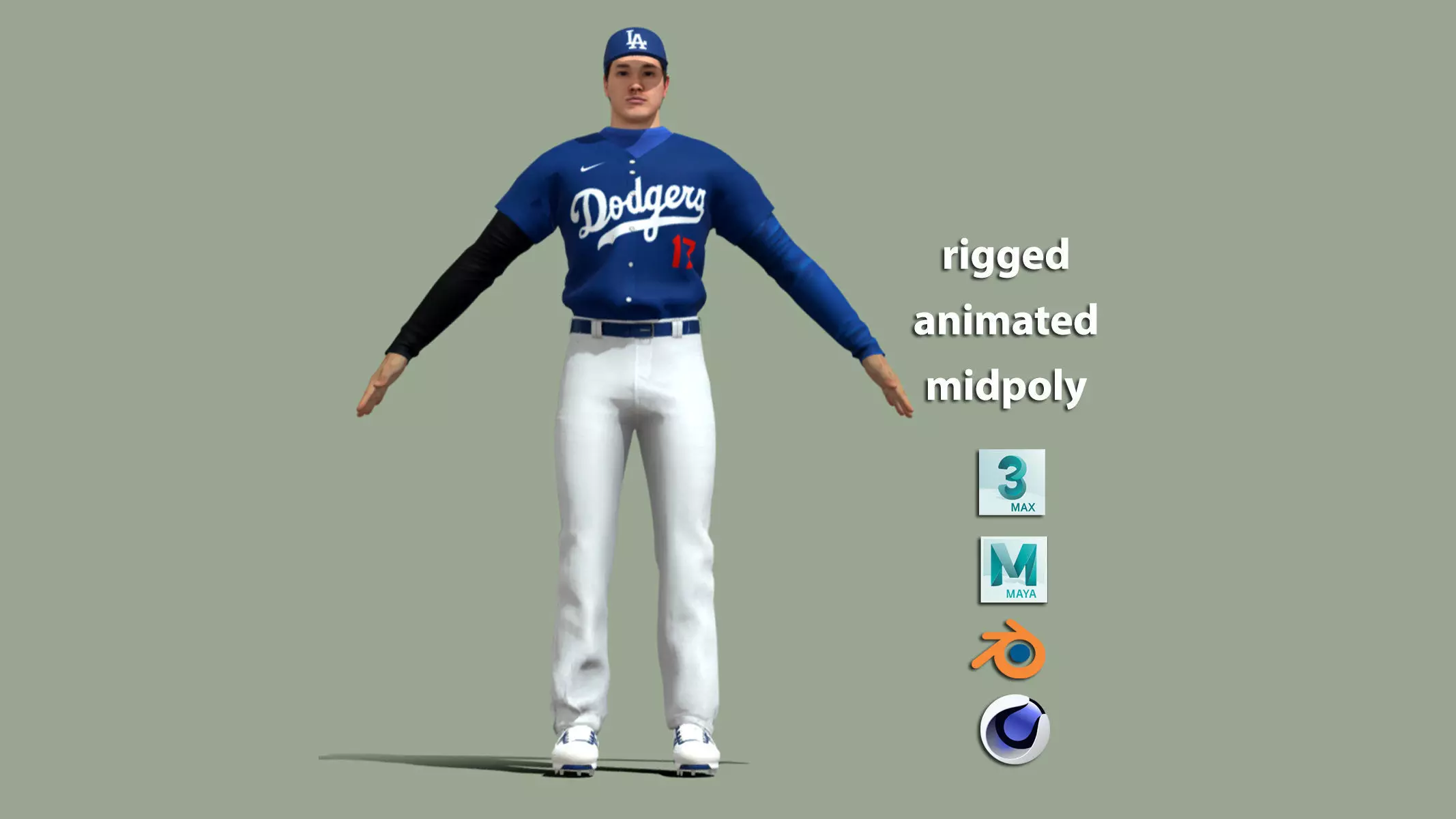 T-Pose Rigged Shohei Ohtani Los Angeles Dodgers 3D model_0