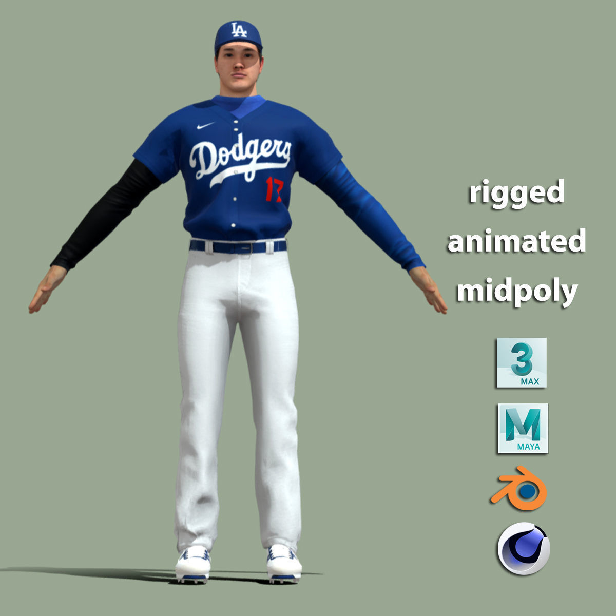 T-Pose Rigged Shohei Ohtani Los Angeles Dodgers 3D model_2