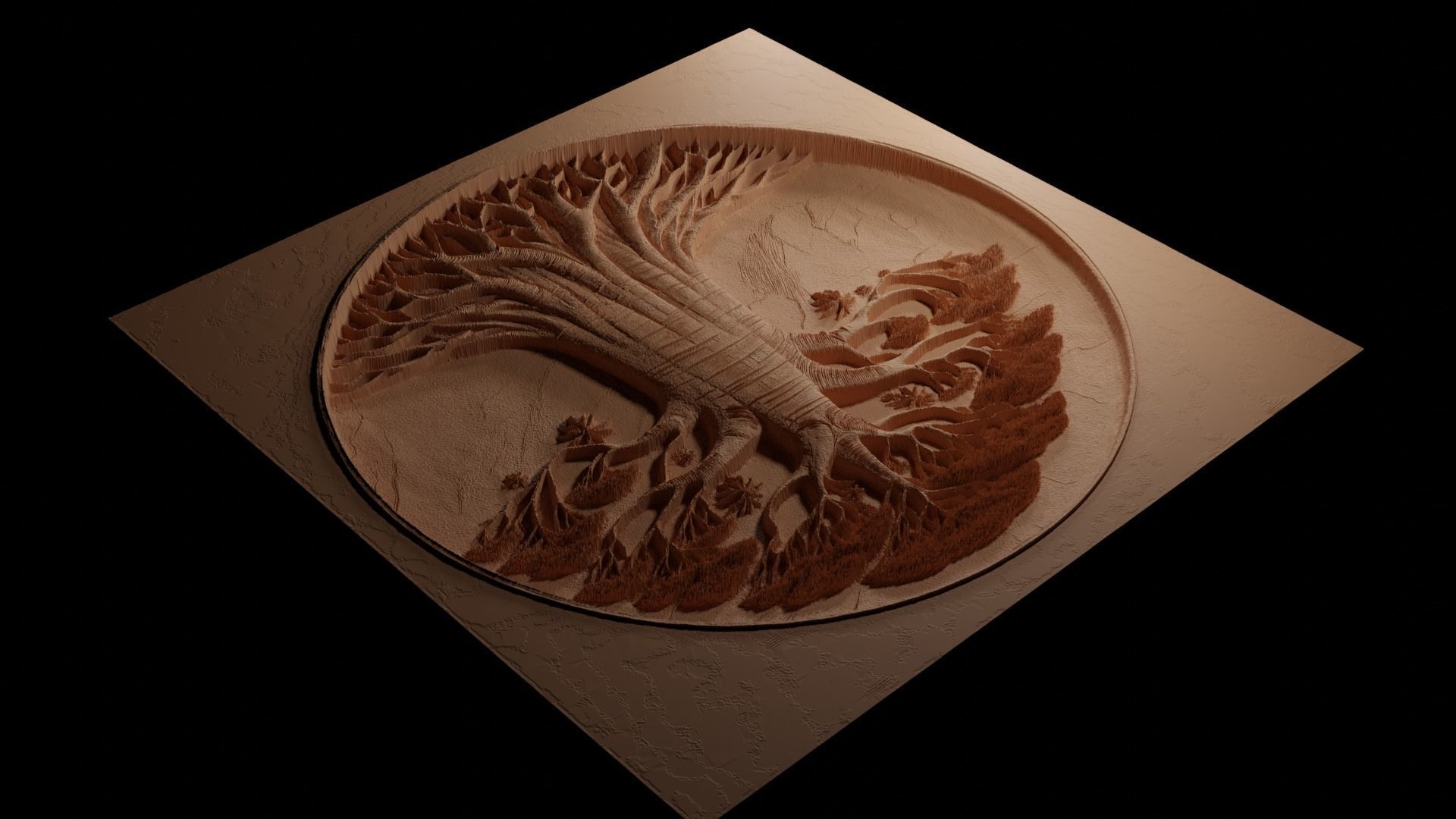 Baobab Tree CNC 3d Print High Relief Sand Casting 3D print model_3