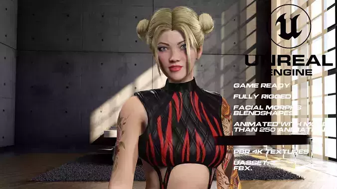 Tattoo girl full rigged - game ready - animated