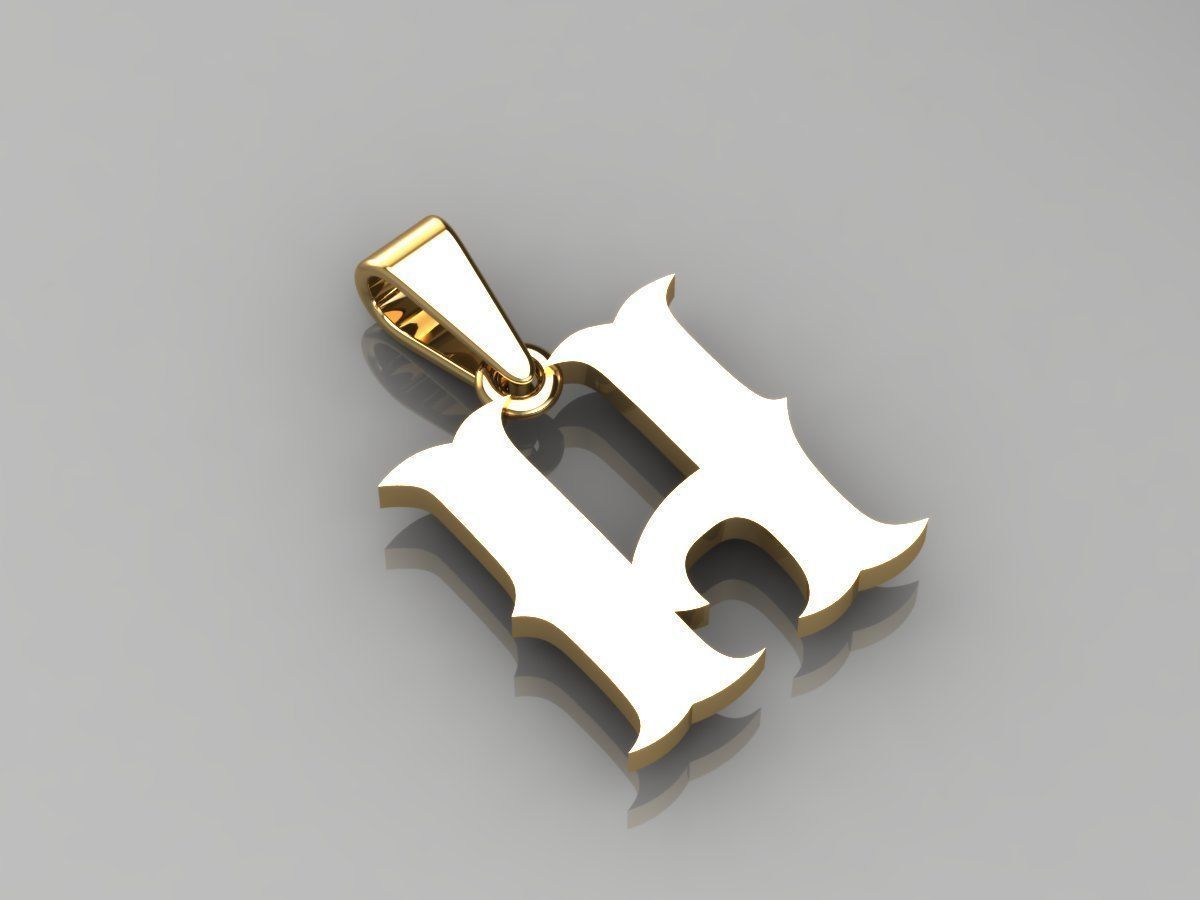 H alphabate pendant  3D print model_2