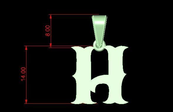 H alphabate pendant  3D print model_4