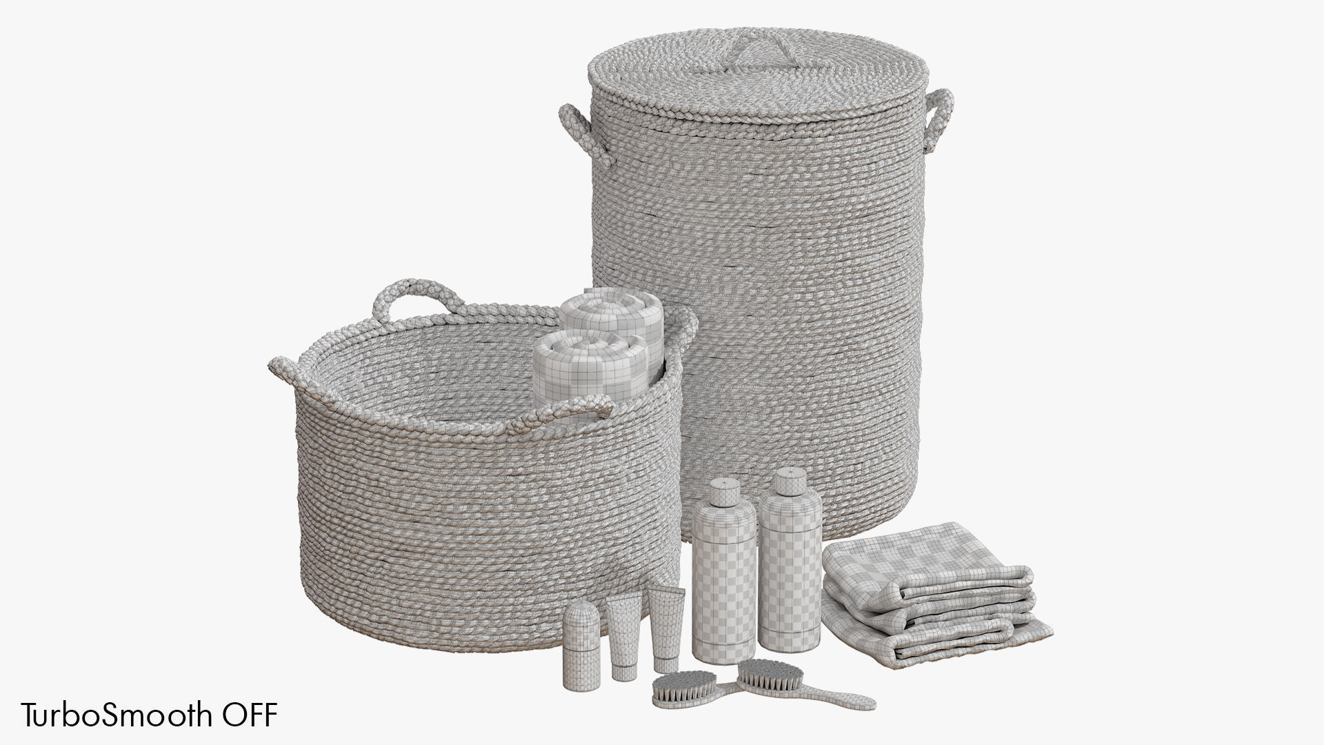 Bathroom set with baskets and skincare products 3D model_6