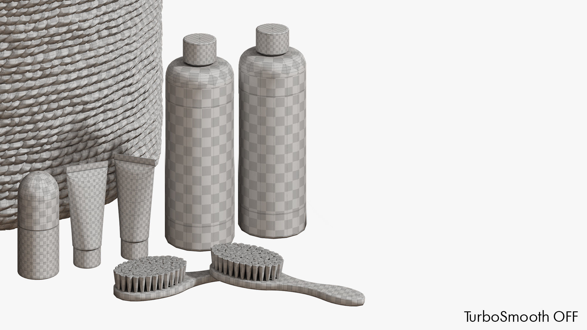 Bathroom set with baskets and skincare products 3D model_8