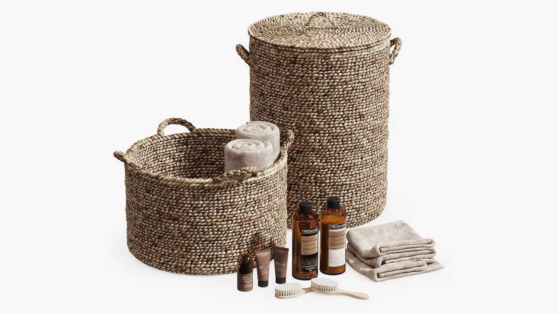 Bathroom set with baskets and skincare products 3D model_0