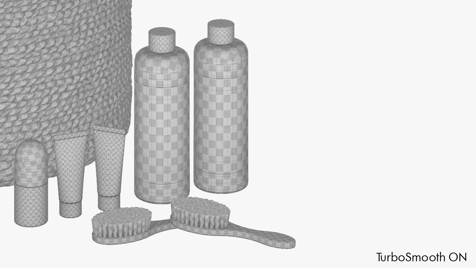 Bathroom set with baskets and skincare products 3D model_7