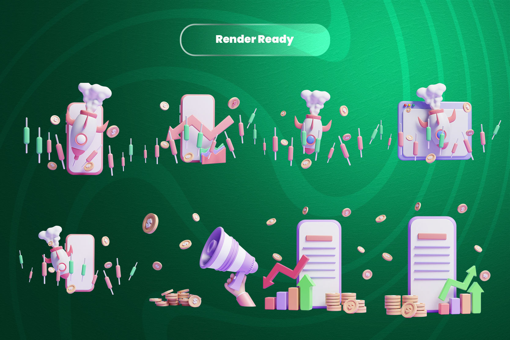 Online Trading 3d Illustration  Icon Pack 3D model_1