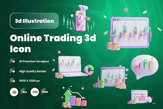 Online Trading 3d Illustration  Icon Pack