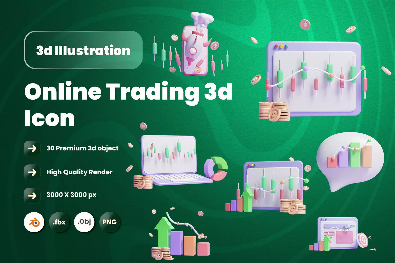 Online Trading 3d Illustration  Icon Pack 3D model_0