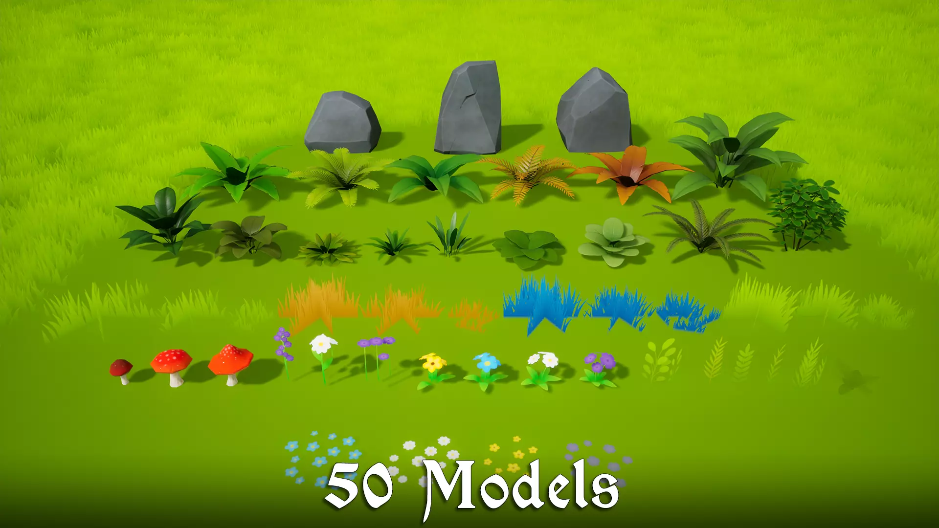 Stylized Grass and Plants Low-poly 3D model
