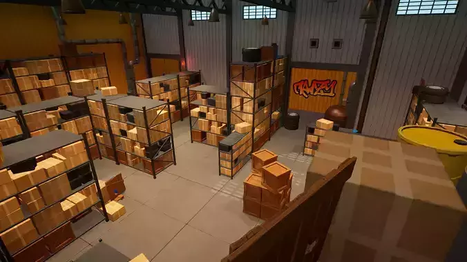 Stylized Low Poly FPS Map 1 - Warehouse