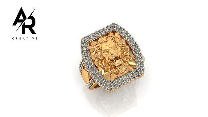 Lion ring with side diamond  Free 3D print model