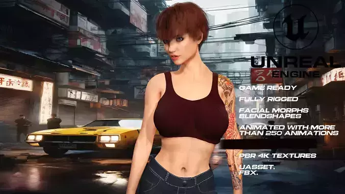 Tattoo girl full rigged - game ready - animated