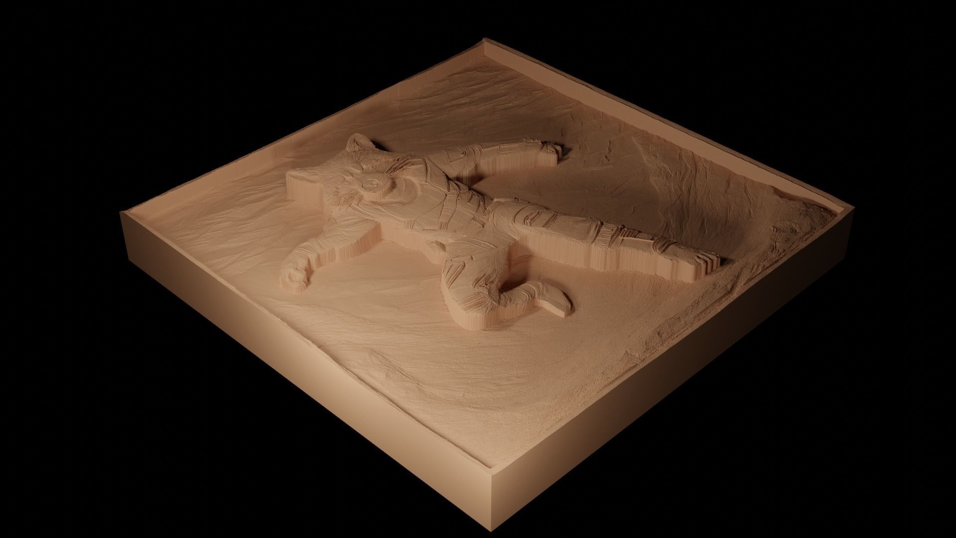 Rocket Raccoon CNC 3d Print High Relief Sand Casting 3D print model_2