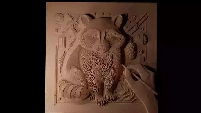 Raccoon CNC 3d Print High Relief Sand Casting 3D print model
