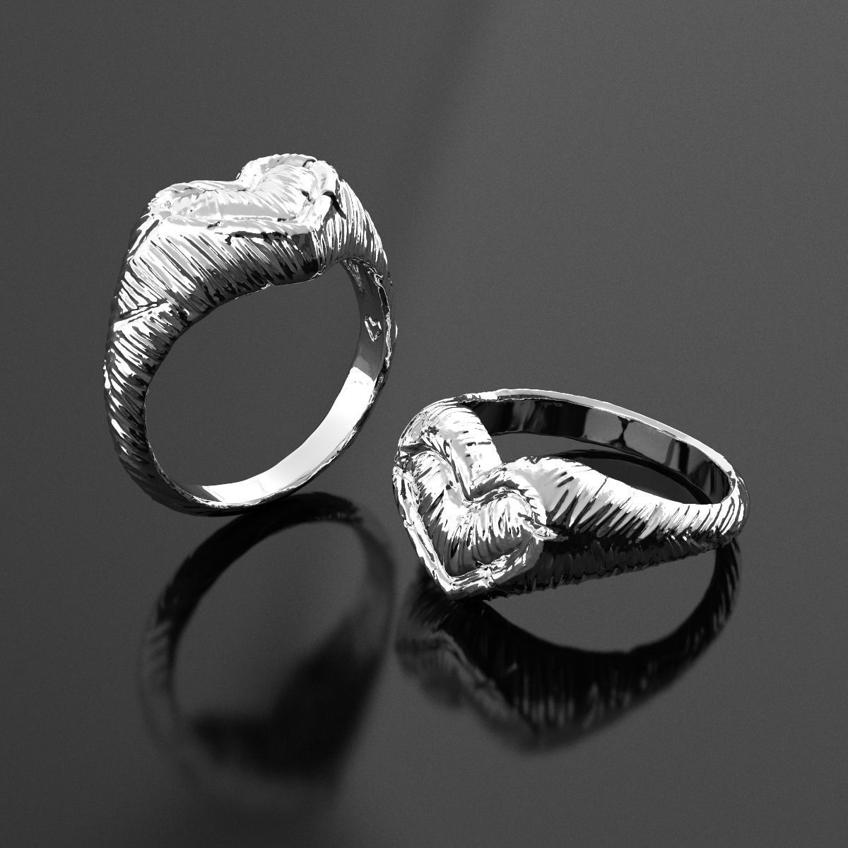 Rustic heart ring 3D print model_2