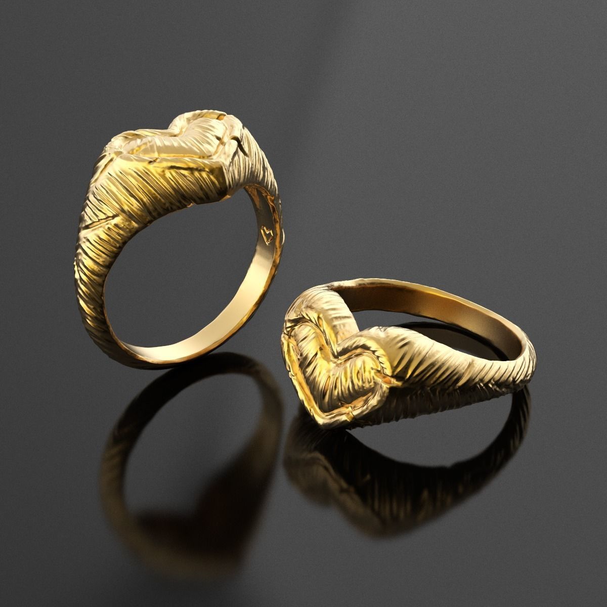 Rustic heart ring 3D print model_3