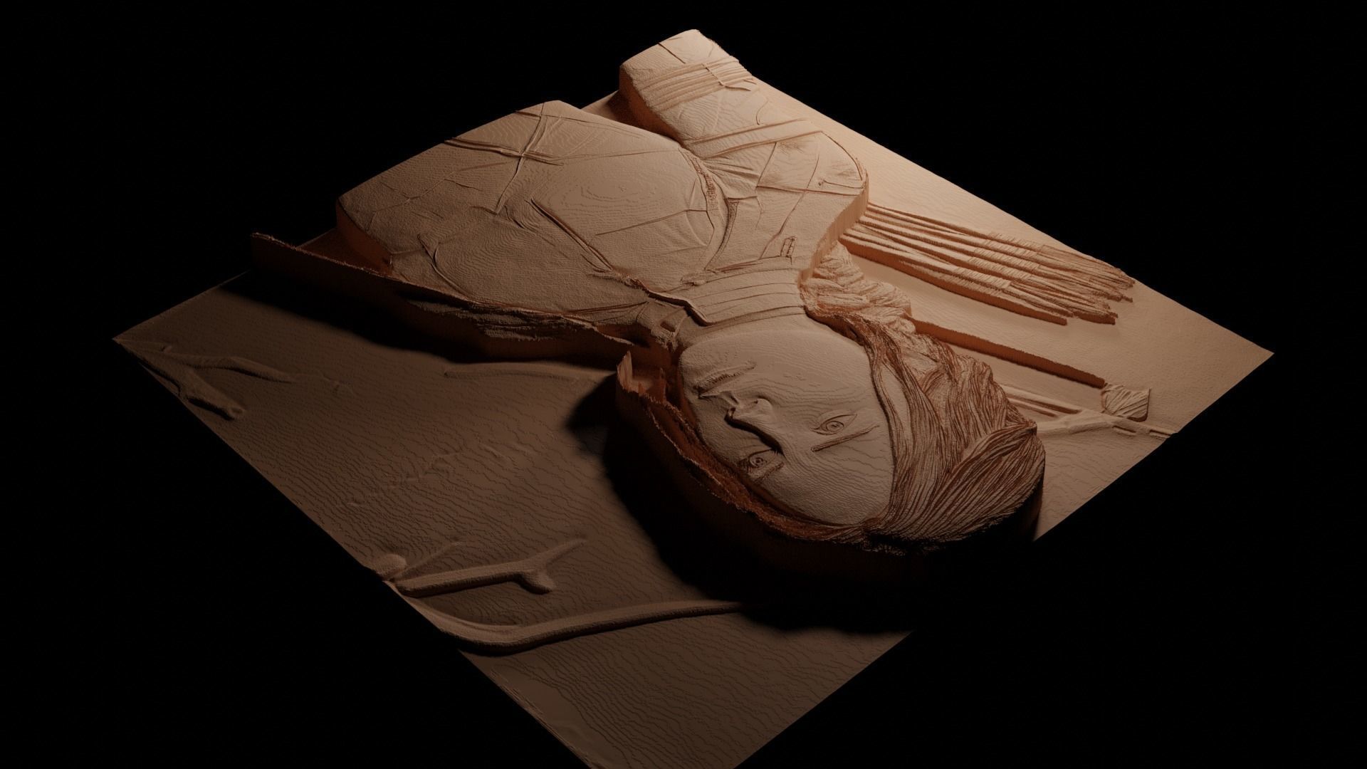 Katniss Everdeen Hunger Games CNC Print High Relief Sand Casting 3D print model_3