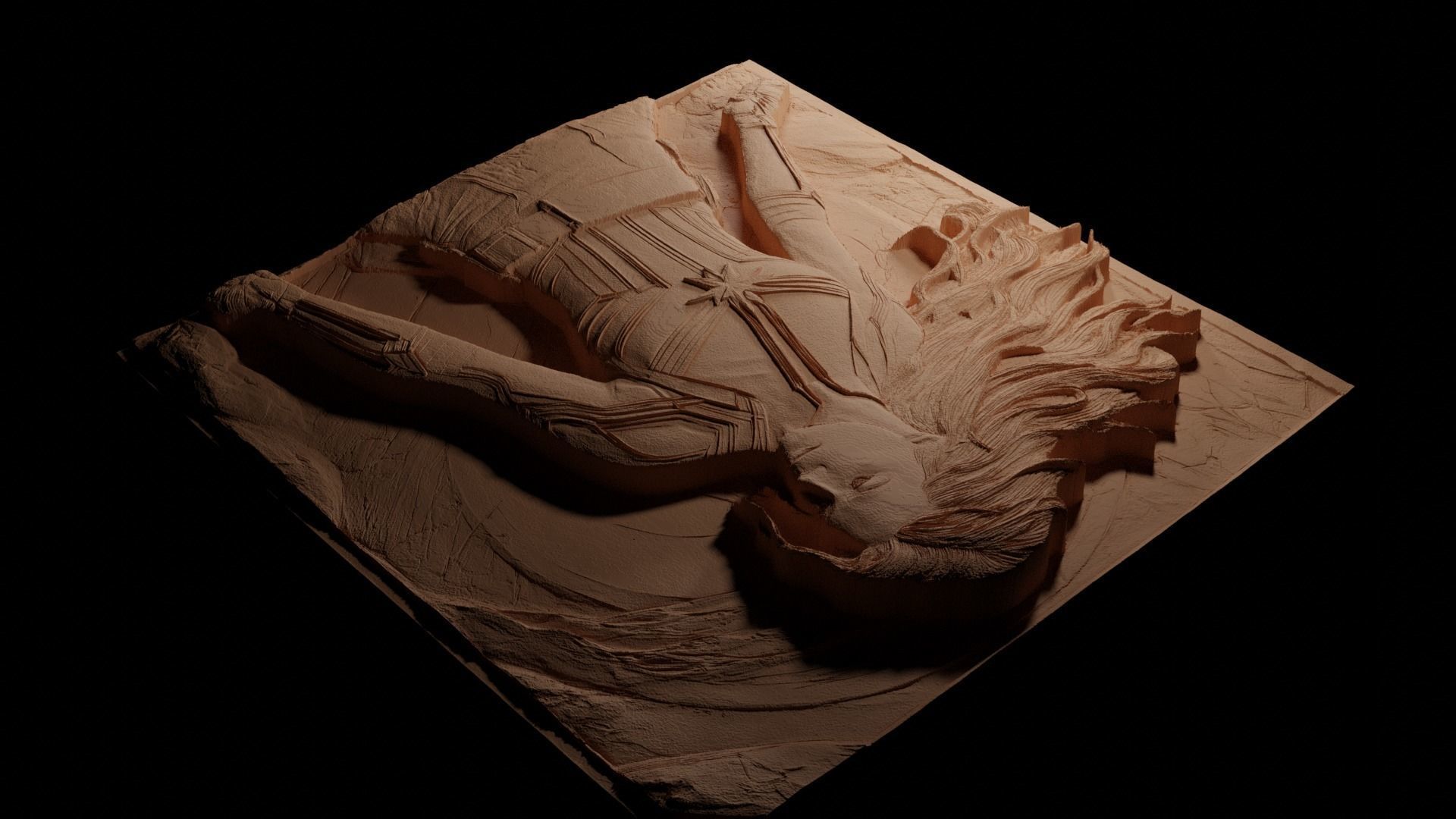 Captain Marvel CNC 3d Print High Relief Sand Casting 3D print model_3