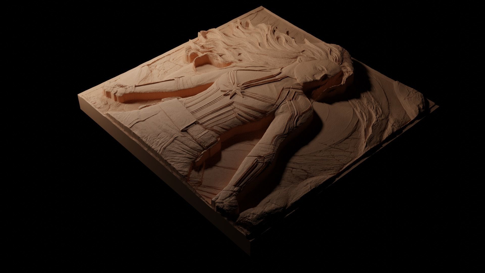 Captain Marvel CNC 3d Print High Relief Sand Casting 3D print model_1