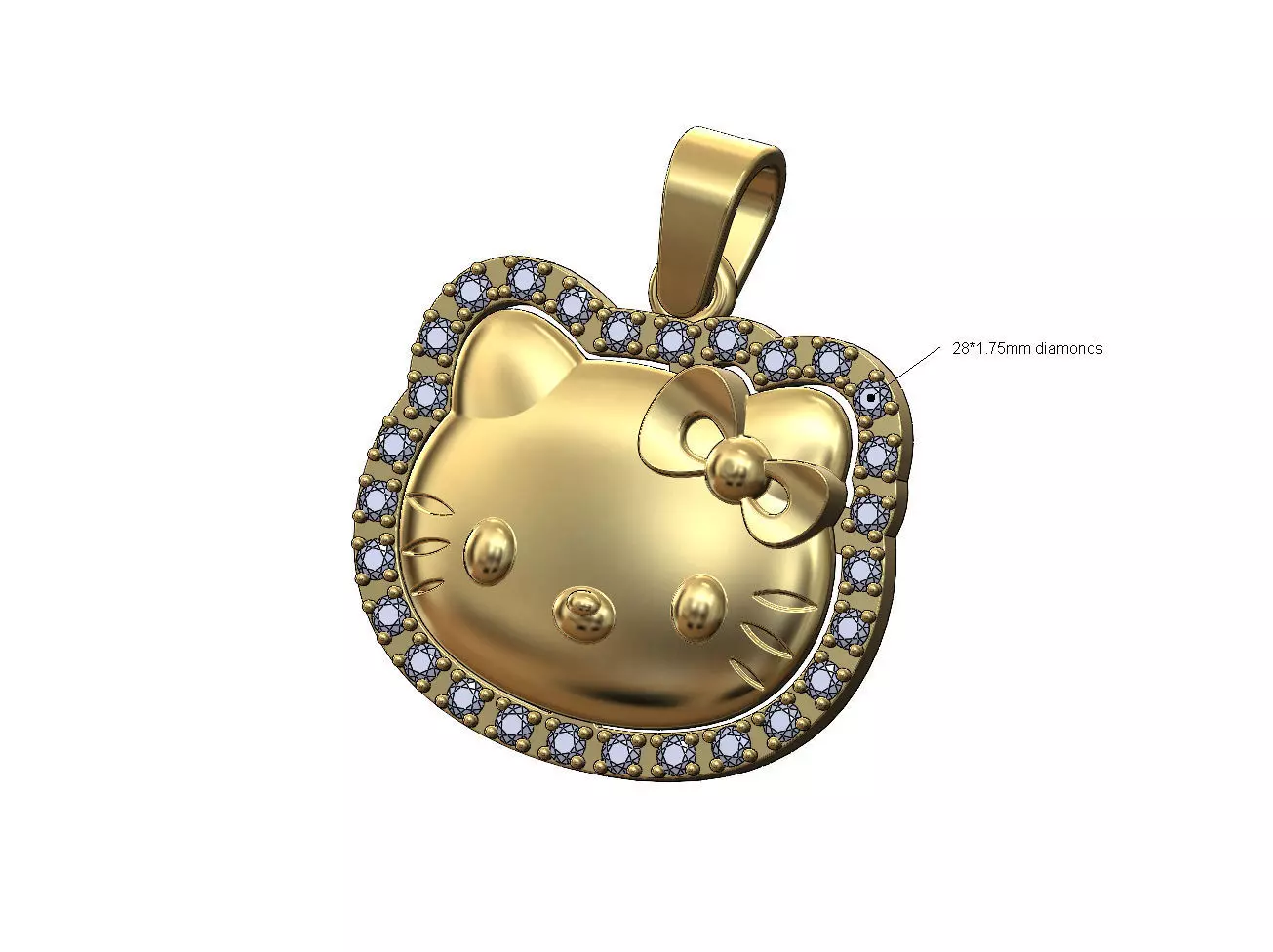 Diamond halo Hello kitty pendant charm 3D print model