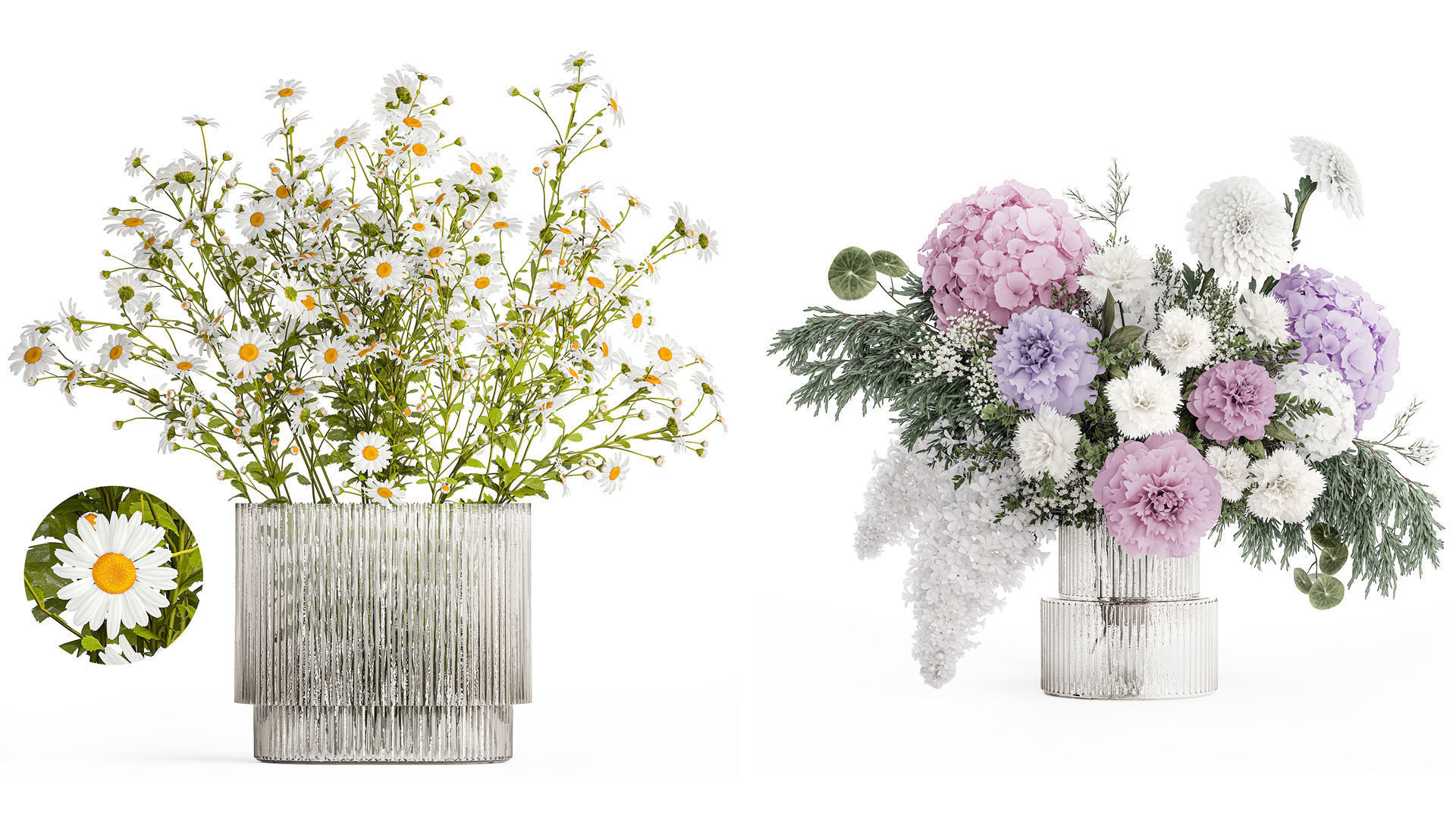 Collection of flower bouquets and vase set of 45 pieces 3D model_5