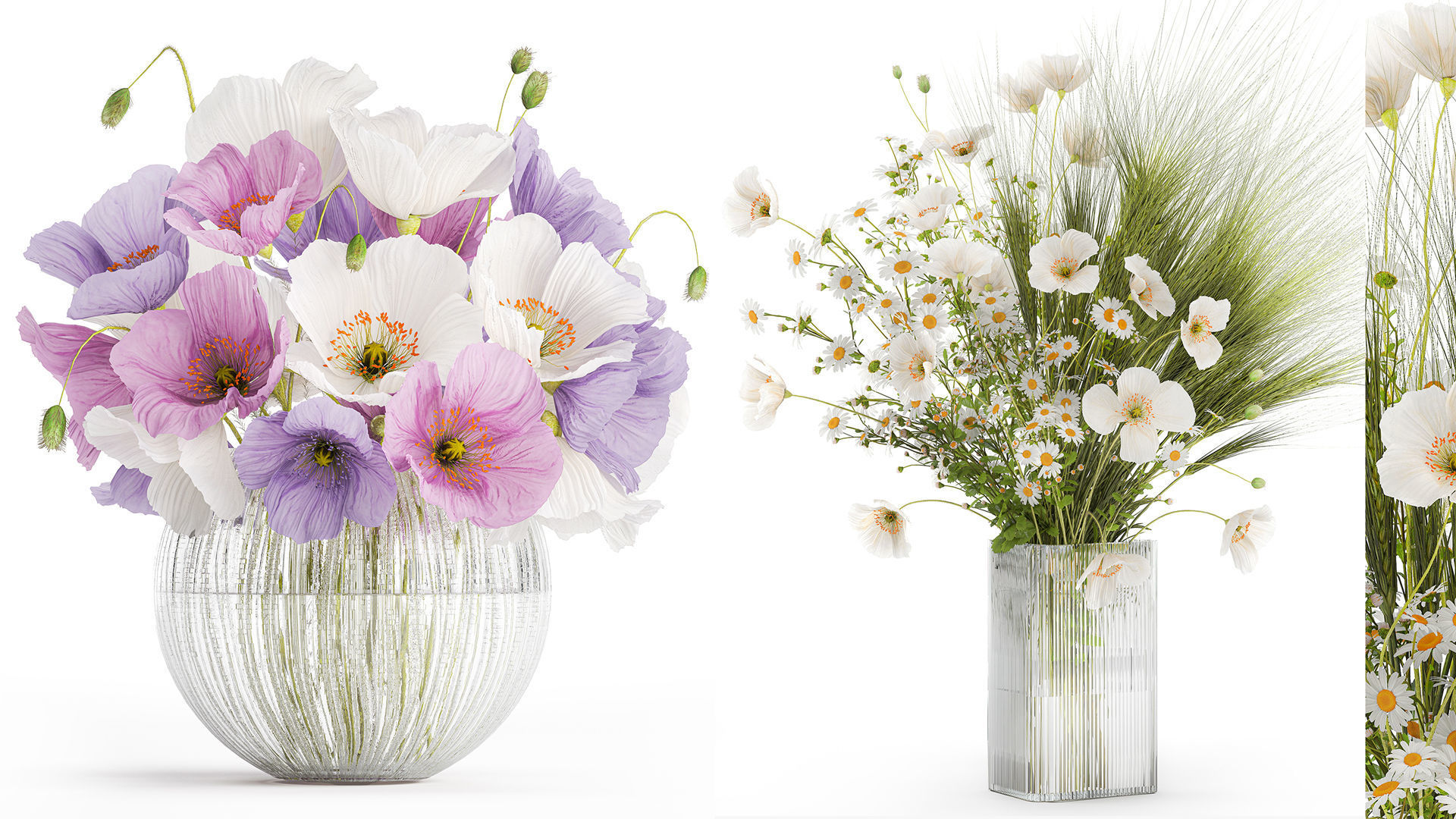 Collection of flower bouquets and vase set of 45 pieces 3D model_3