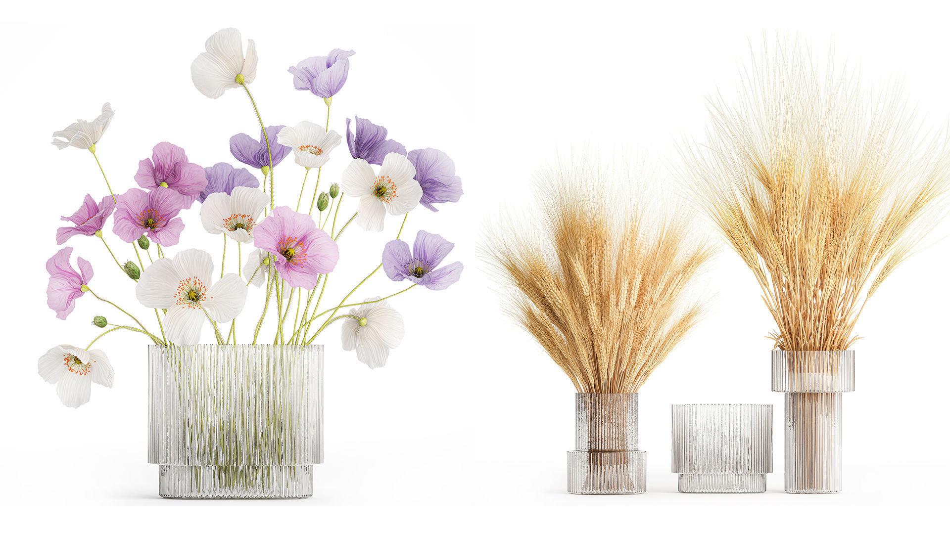 Collection of flower bouquets and vase set of 45 pieces 3D model_7