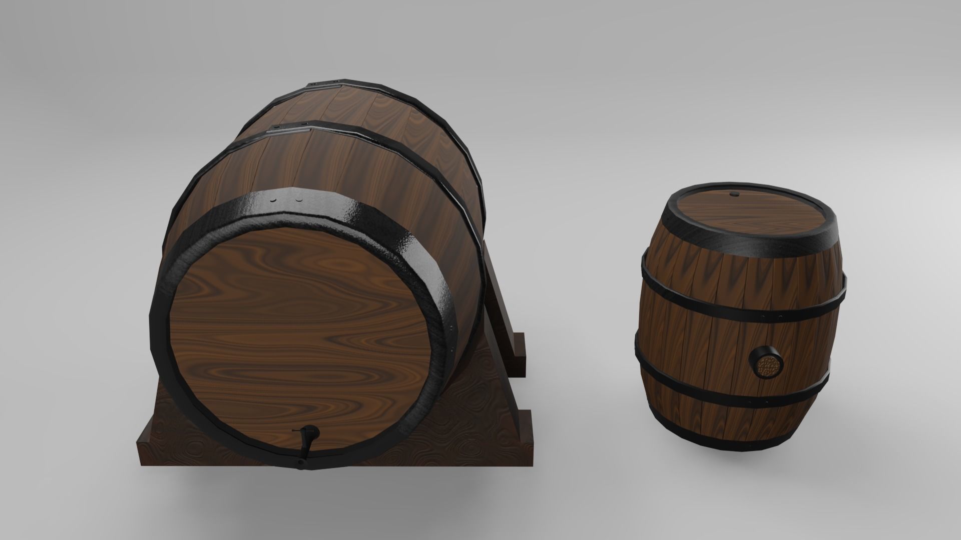 Low Poly Wooden Barrels Free low-poly 3D model_2