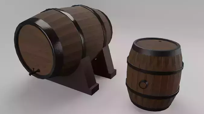 Low Poly Wooden Barrels