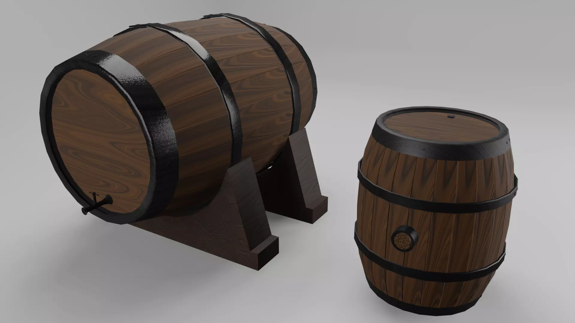 Low Poly Wooden Barrels Free low-poly 3D model_0