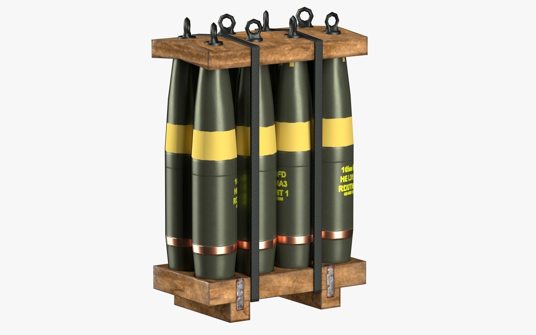 Artillery Shell Crate Packed 105mm 155mm LODs Game Ready Low-poly 3D model_9