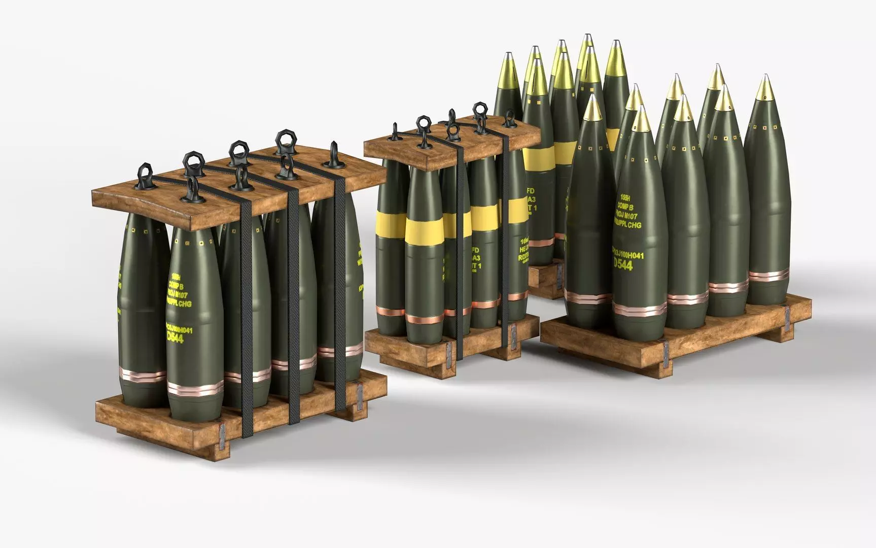 Artillery Shell Crate Packed 105mm 155mm LODs Game Ready Low-poly 3D model_0