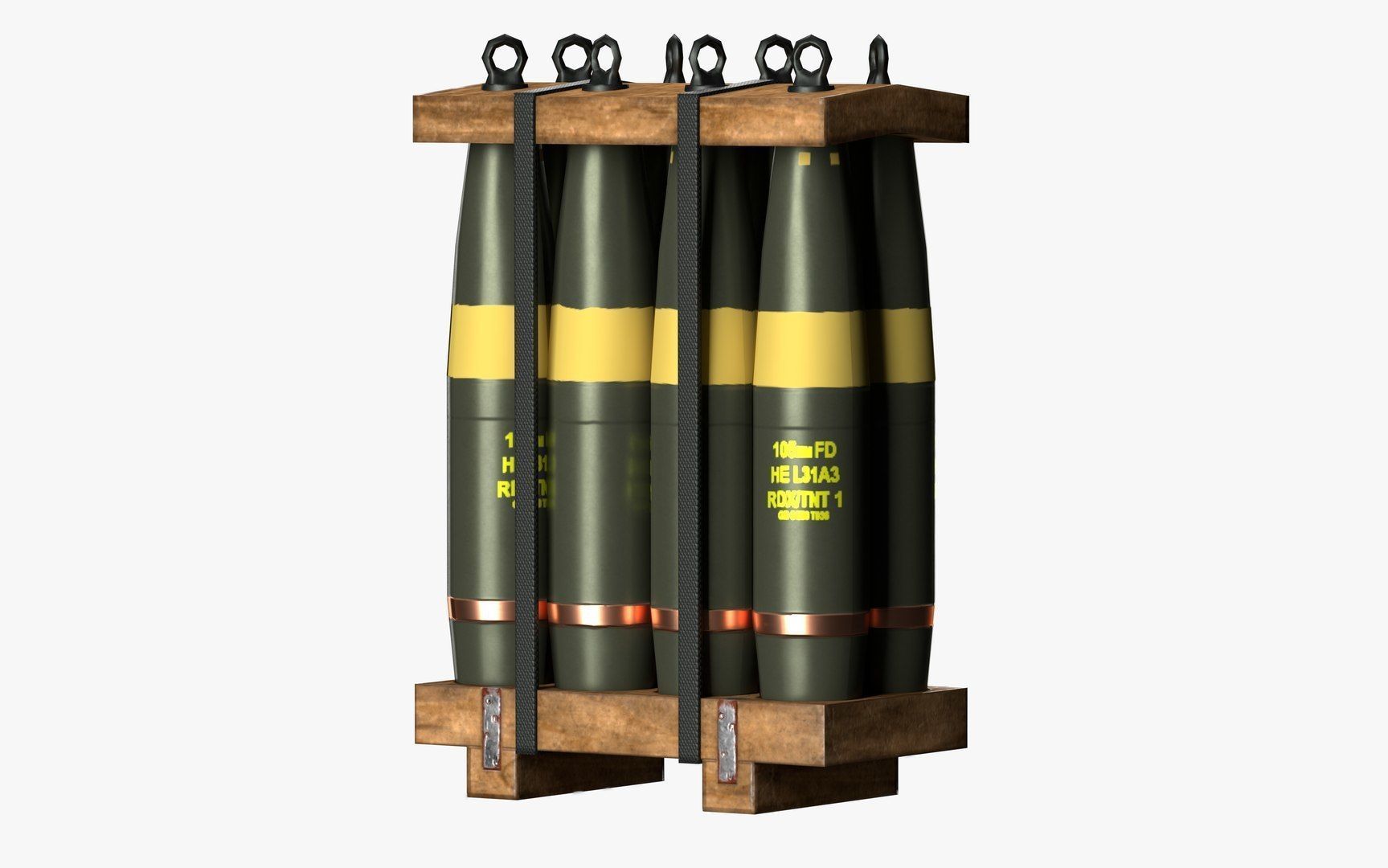 Artillery Shell Crate Packed 105mm 155mm LODs Game Ready Low-poly 3D model_4