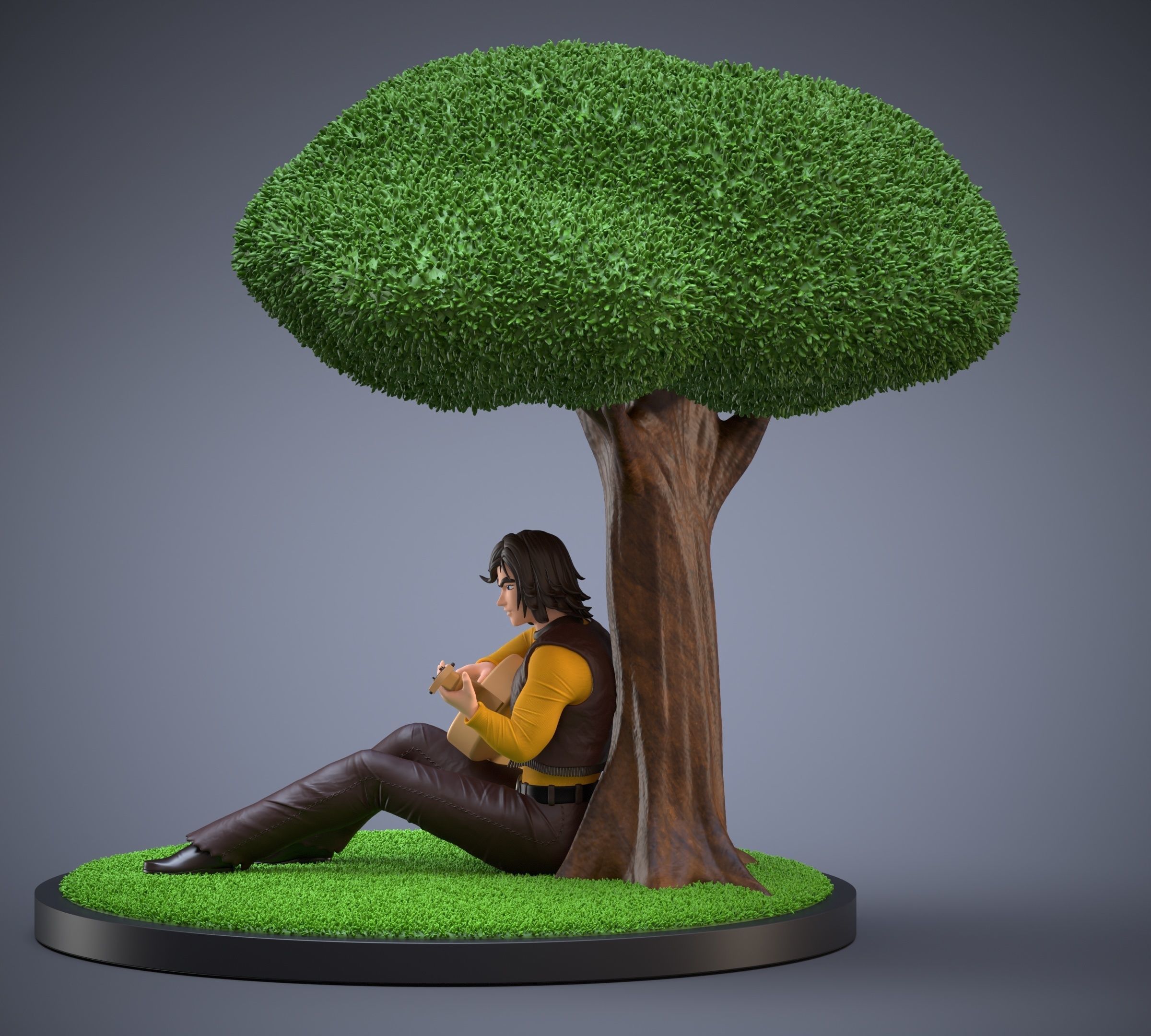 Duke Fleed playing guitar under the tree 3D print model_2