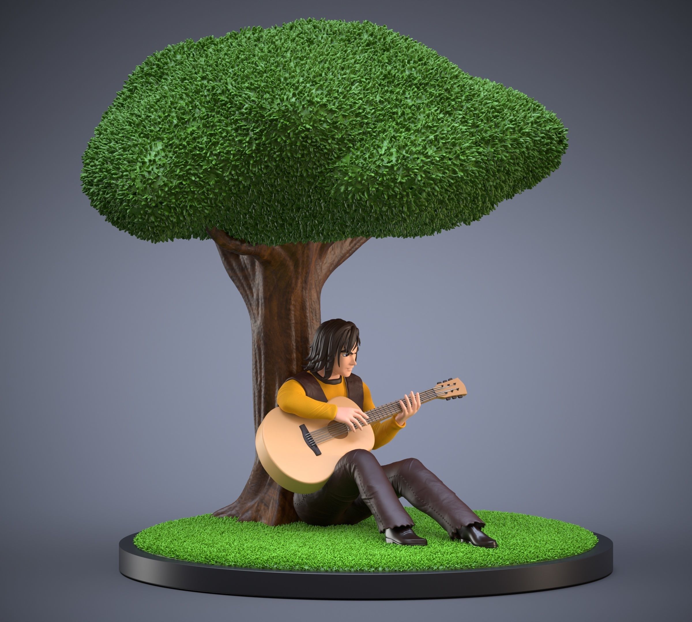 Duke Fleed playing guitar under the tree 3D print model_1