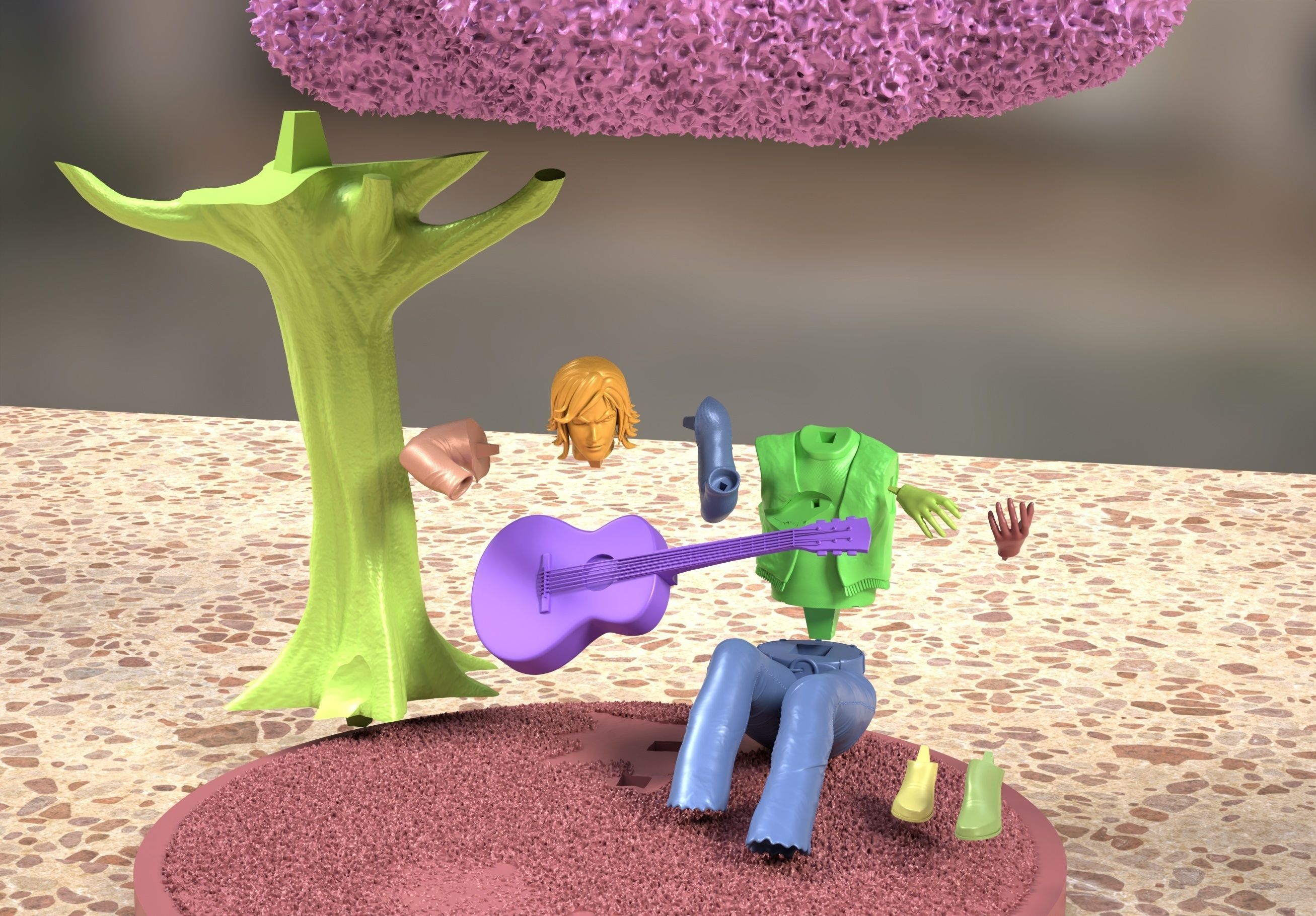 Duke Fleed playing guitar under the tree 3D print model_7