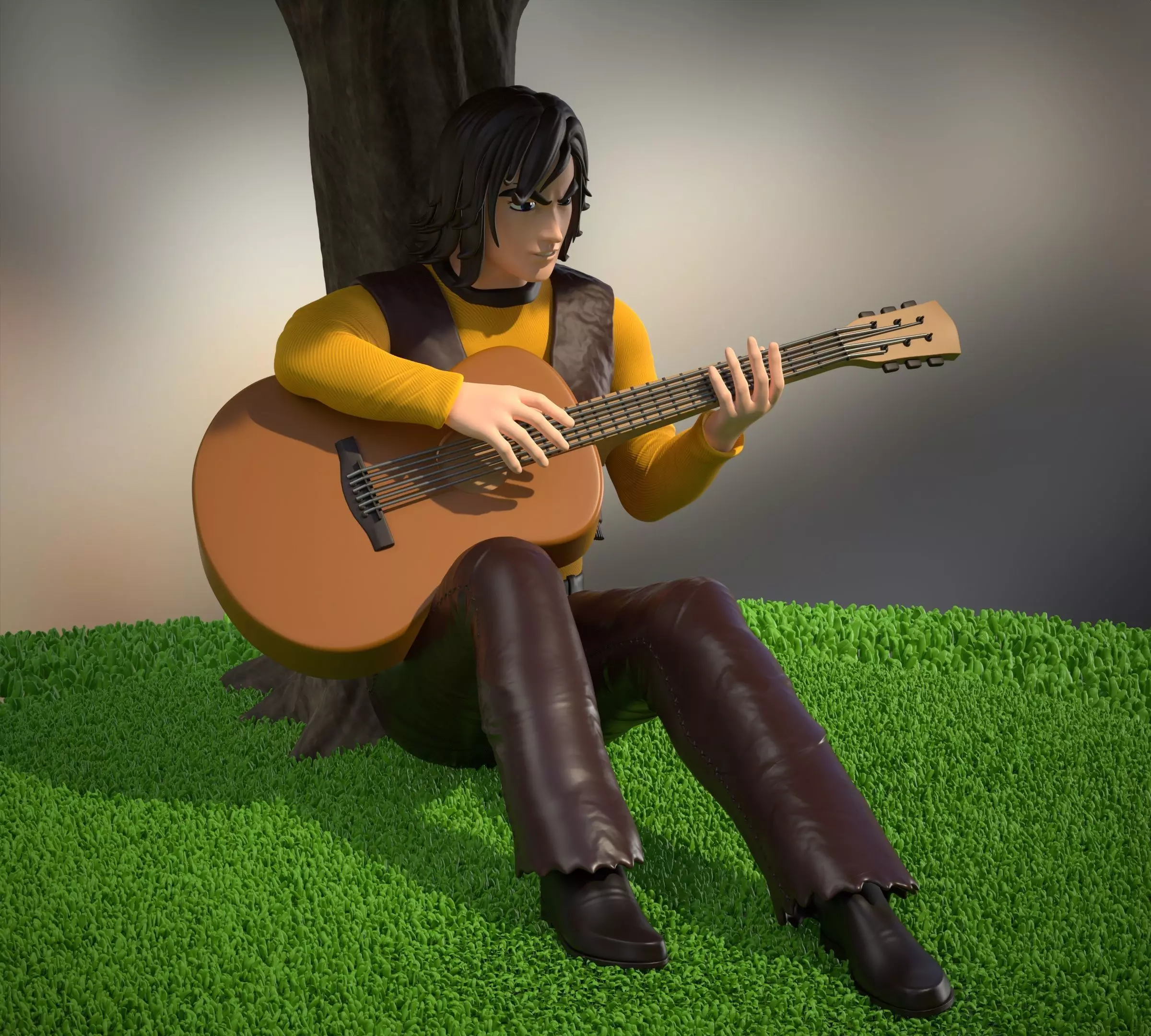 Duke Fleed playing guitar under the tree 3D print model_0