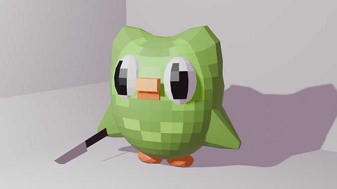 Duolingo mascott Duo Low Poly Free low-poly 3D model