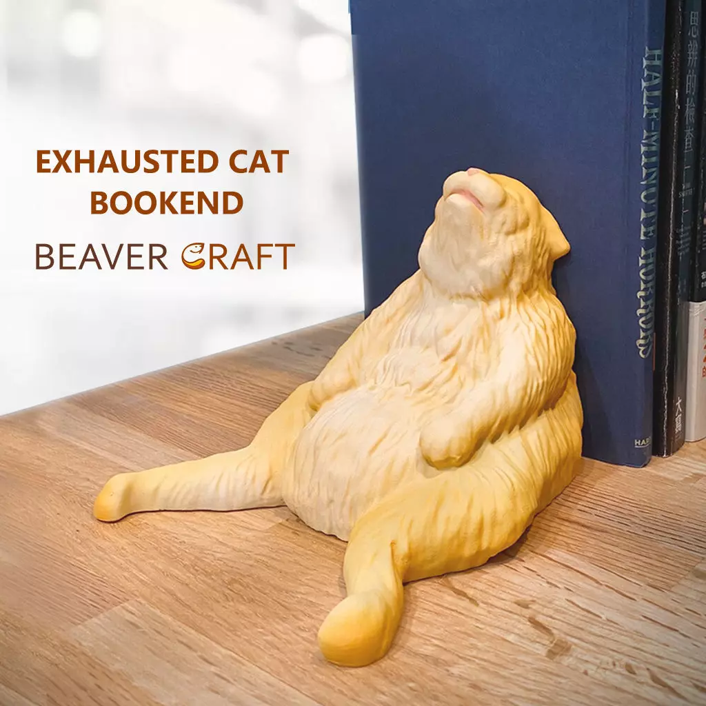 EXHAUSTED CAT BOOKEND 3D print model