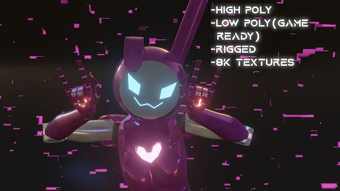 Female Bunny Robot Character Low-poly 3D model
