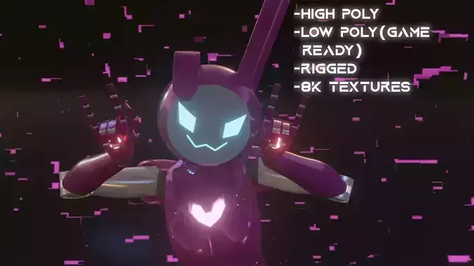 Female Bunny Robot Character Low-poly 3D model