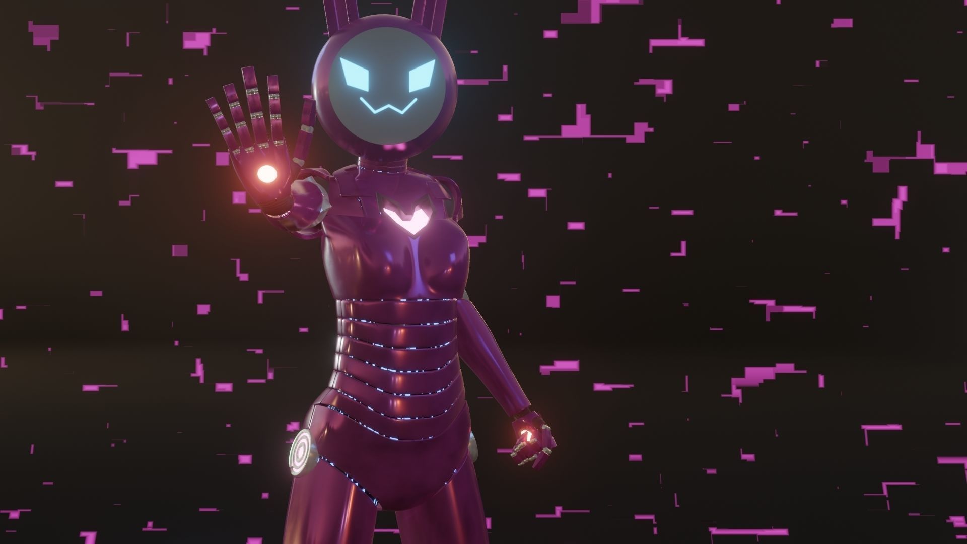 Female Bunny Robot Character Low-poly 3D model_2